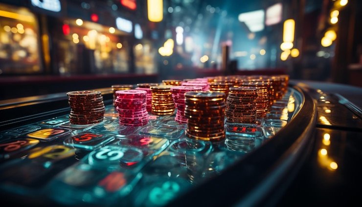 Layar kontrol taruhan Money Train dengan opsi denominasi dan tombol putar